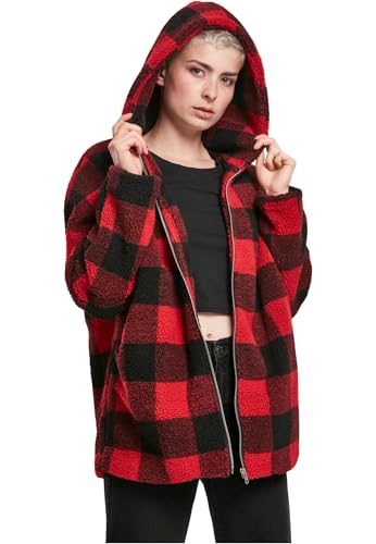 Urban Classics Damen Jacke Ladies Hooded Oversized Check Sherpa Jacket,...