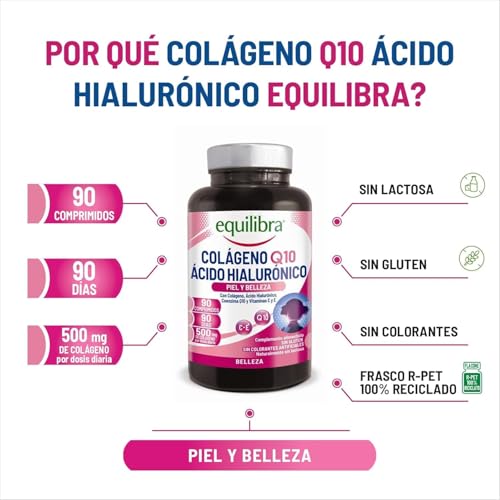 Equilibra Complemento alimenticio, Colágeno Q10 Ácido Hialurónico, Bueno estado de la piel, a Base de Colágeno Hidrolizado, Ácido Hialurónico, Coenzima Q10, Vitaminas C y E, 90 Comprimidos - imagen 3