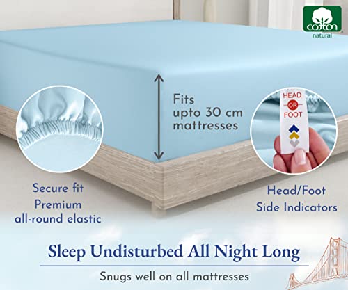 100% Long Staple Cotton Fitted Sheet King Size Bed 150x200+30cm, 400 Thread Count Soft & Cooling Sateen Fabric is like Egyptian Cotton (Sky Blue colour)