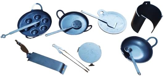 HARISH - Traditional Iron Made Miniature Kitchen / COOKWARE Set / Pretend to Play, Toys Set - Set of 12 ( Iron, 12 PCS, Black )