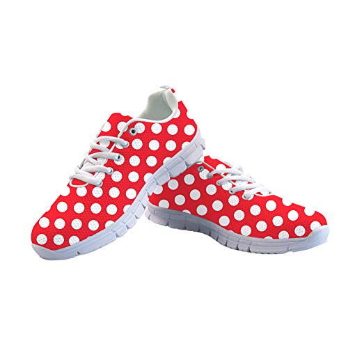 Amzbeauty Damen Air Athletic Laufschuhe Fashion Sport Gym Jogging Tennis Fitness Solid Color & Polka Sneaker, Größe 36-43, Rot - Rot mit Punkten - Größe: 41.5 EU Cover
