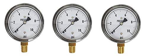 KC25-10 H20 Low Pressure Gauge, 0-10 WC, 0-10 IWC, Dry, 2-1-2% Accuracy, Bottom Mount, Chrome Plated, Chrome Plated Steel (3)