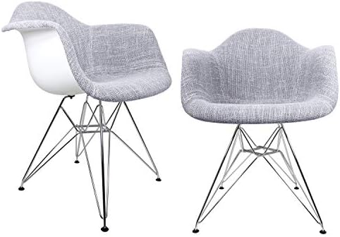 COZYBLOCK Mid-Century Modern Woven Fabric Upholstered Accent Arm Chair Set of 2 (Gray)…