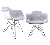 COZYBLOCK Mid-Century Modern Woven Fabric Upholstered Accent Arm Chair Set of 2 (Gray)…