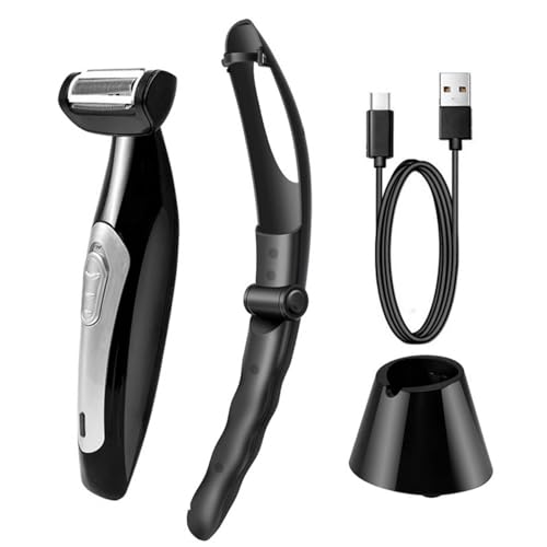 Rasoio per la schiena, per il corpo da uomo,Rifinitore per petto con manico lungo - Rasoio elettrico per la schiena da uomo, tagliacapelli e toelettatore per il corpo, resistente alla doccia