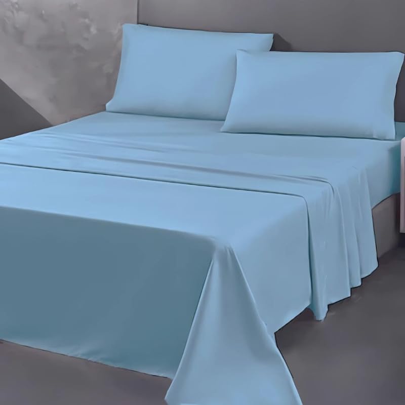 SpazioTessile - Lenzuola Matrimoniali Invernali 100% Caldo Cotone, Completo Lenzuola di Flanella Lenzuolo Sopra 240x295, Lenzuolo Sotto con Elastico 160x190 H25, 2 Federe 50x80 (Celeste)