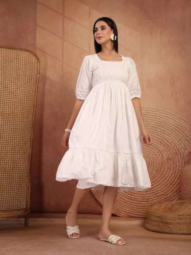 Image of COTLAND Fashions Breathable Cotton Printed A-Line Midi Dress for Women