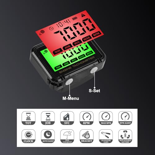 Drehzahlmesser Motorsäge Benzinmotor Rasenmäher Clip-drehzahlmesser Wartung Messgerät Kettensäge RPM Tachometer Grüne Hintergrundbeleuchtung Traktorgenerator Digitaler Induktiver Drehzahlmesser