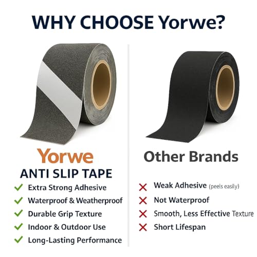 Image of Yorwe Anti Slip Stair Tape with Glow in the Dark Strip - Heavy Duty Waterproof Non Slip Traction Tape for Stairs, Steps, Outdoor & Indoor Safety (Black and Gray, 5 Meter)