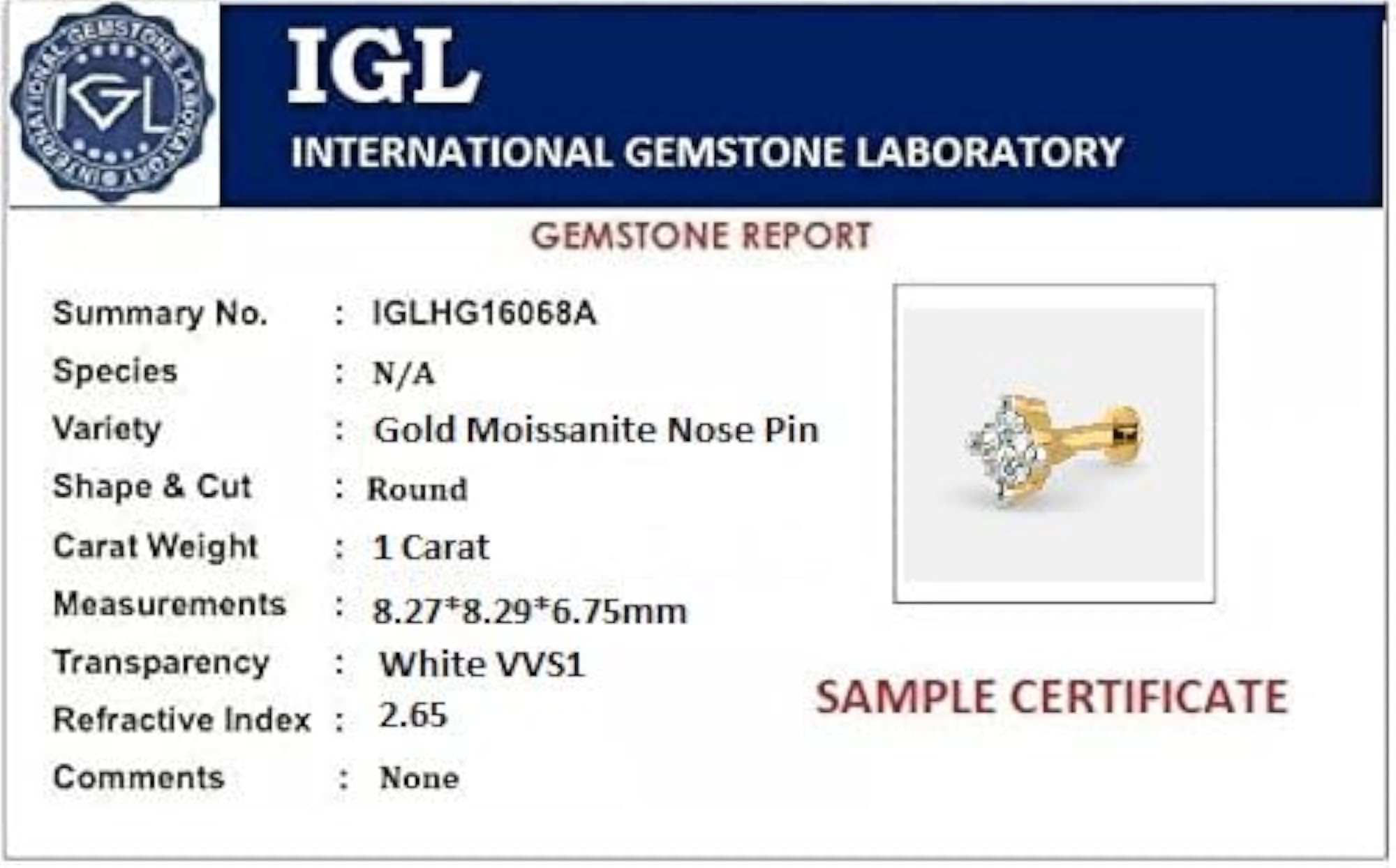 Women's Rare-GEMS Moissanite Nose Pin, Elegant Gift