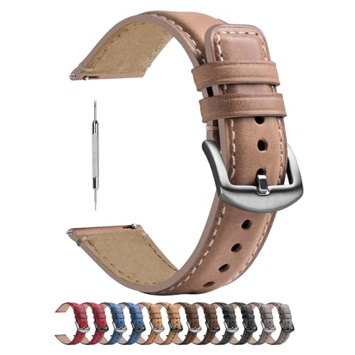 Image of Fullmosa Quick Release Premium Leather Watch Strap | 24 /22 /21 /20 /19 /18mm,Burnished Leather Watch Band Compatible with Samsung Amazfit Fossil Replacement Belt for Men and Women