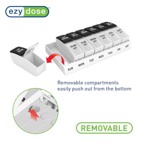 Image of Ezy Dose Weekly (7-Day) AM /PM Pill Organizer, Small Case, Black /Clear | Daily Vitamin & Supplement Medicine Box, Compact Pop-Out Compartments, 2 Times a Day Pill Holder, Travel-Friendly, BPA-Free