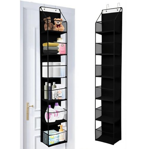 YRCBEHFU ウォールポケット 吊り下げ収納 ロッカー 【ドア掛け＆壁掛け両用】〈整理収納アドバイザー監修 〉収納 ぬいぐるみ おもちゃ 防塵 防水 ウォールポケット タオル 収納(6段、ブラック)