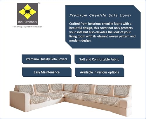 Image of Premium Chenille Woven Anti-Slip 6 Seater L-Shape Sofa Cover | L-Shape Sofa Seat Protector for Living Room | Durable & Stylish Slipcover - Beige
