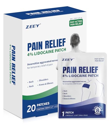 ZEEY 4% Lidocaine Pain Relief Patches Maximum Strength OTC, 20Ct