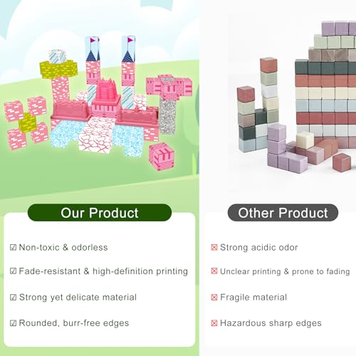 Light up Magnetic Blocks, 112 PCS Pink Castle Magnetic Building Block Games, Magnet Blocks Cubes for Kids Age 3+, Sensory Stacking Toy Christmas Birthday Gifts for Boys and Girls Large Size1 Inch - Image 7