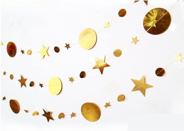 Image of Gold Party Decoration Gold Star Circle Dot Hanging Garland Hanging Streamer Decorations Glitter Star Bunting Banner Twinkle Backdrop for Wedding Anniversary Baby Shower Birthday Christmas