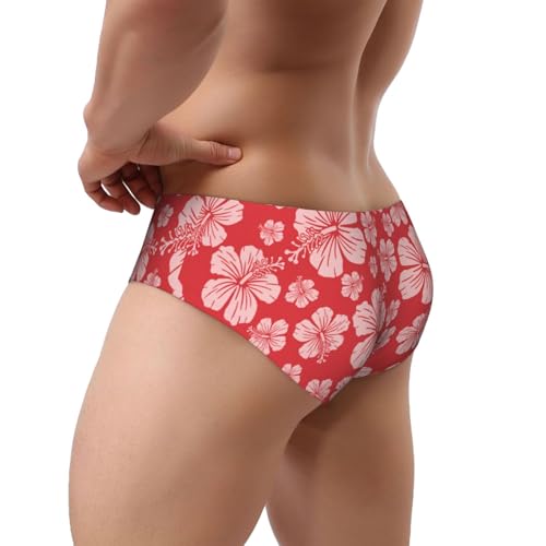 Red Hibiscus Flower Men's Underwear Briefs No Fly Covered Waistband Underpants3