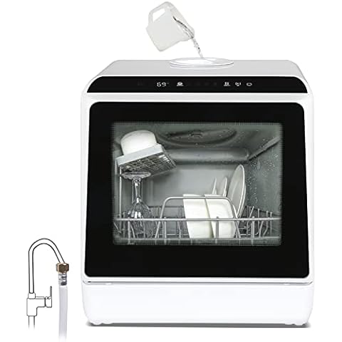 ZealWe Table Top Mini Dishwasher, Countertop Portable Dishwasher with 5 Programs, Touch Control, LED Display, Built-in 5L Water Tank, Dual Water Supply Modes with Fruit Wash Function for Home Dorm RV Cover