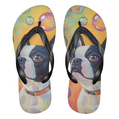 Sinestour Dog Bubbles Yellow Flip Flops for Beach Thong Sandals Anti-slip Lightweight Beach Slippers for Summer Travel Swim