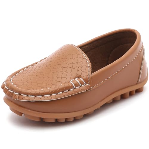 Image of Boys Loafers PU Leather Slip-On Toddler Dress Shoes Non-Slip Sole Kids Moccasins for School Events and Daily Wear