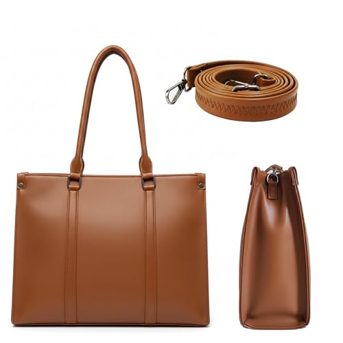 Image of Siza Premium Women's Handbag, PU Leather Tote Bag with Dual Zip Compartments for Office and Style, Padded Laptop or Devices Sleeve, Detachable Shoulder Strap, Structured Formal Bag for Women