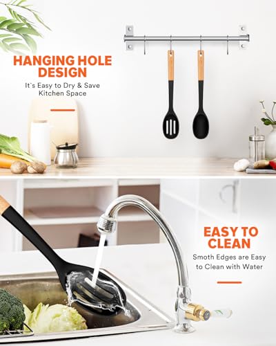 Cucharas de cocina de silicona que no rayan tus ollas con mango de madera libre de BPA 7