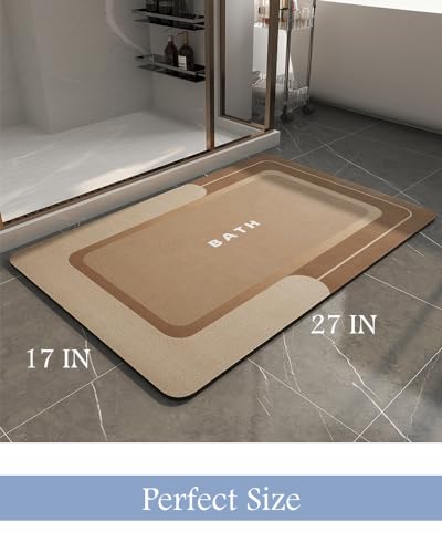 Image of MontVoo-Bath Mat-Bath Rug Non Slip Super Absorbent Stain Resistant Quick Dry Thin Bathroom Rug-Bath Mats for Bathroom Floor Bathtub Vanity-Bathmat Bath Rug Easy Care 17 inchx27 inch Brown