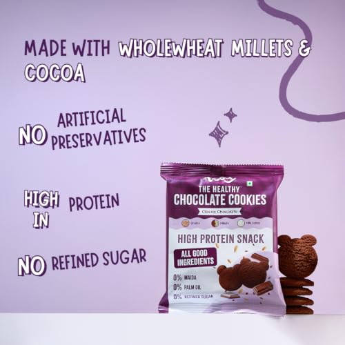 Image of Troovy Healthy Chocolate Cookies| Made with goodness of Millets, Ragi, Jowar and Whole Wheat | All Natural Ingredients | Made with Jaggery, No Processed Sugar | 80gm (Pack of 1)