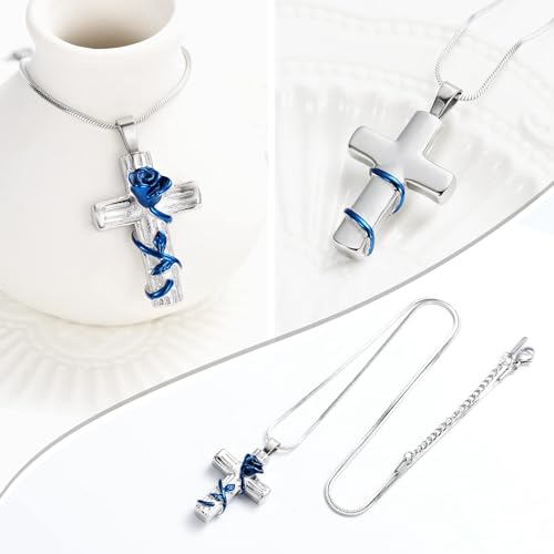 Rose Flower Cremation Jewelry for Ashes Pendant - Rose Flower Cross Urn Necklace with Mini Keepsake Urn Memorial Ash Jewelry - Image 3