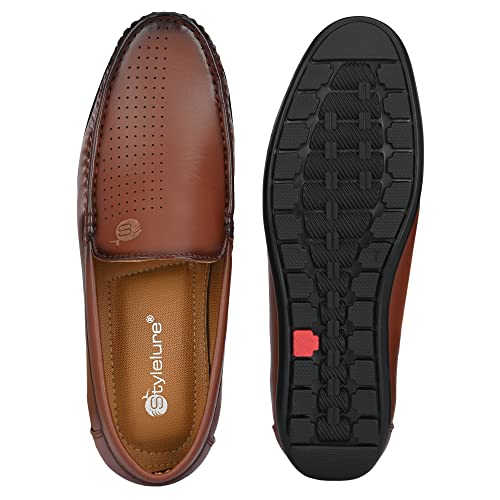 Image of Stylelure Men Synthetic Leather Perforations Suede Loafers