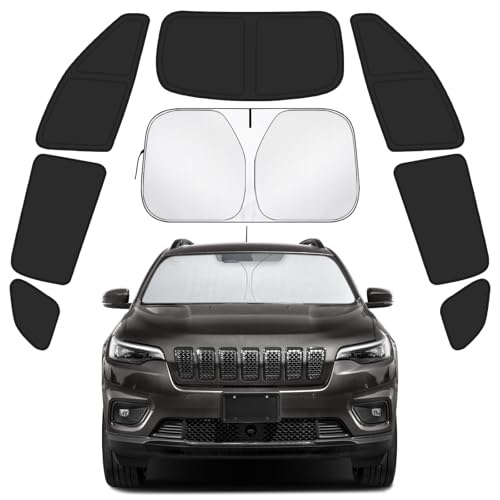 Car Window Shades for Jeep Cherokee 2014-2024 Accessories - Full Set 8PCS Side Window Sunshades with Memory Frame & Blackout Fabric, Privacy UV Shield for Camping/Travel