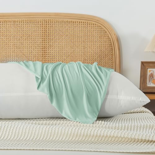 WhatsBedding Body Pillow Cover Cooling Fabric, Long Pillowcase Breathable & Skin-Friendly, Zipper Closure - Milky Green (20x54 inch)