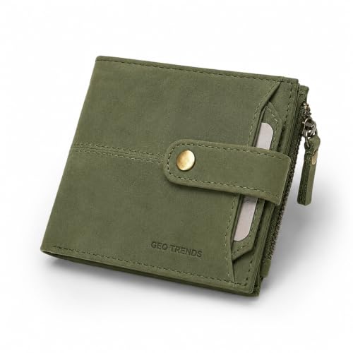 Image of RFID Blocking Leather Wallet Men, Coin Pocket (Olive Green)