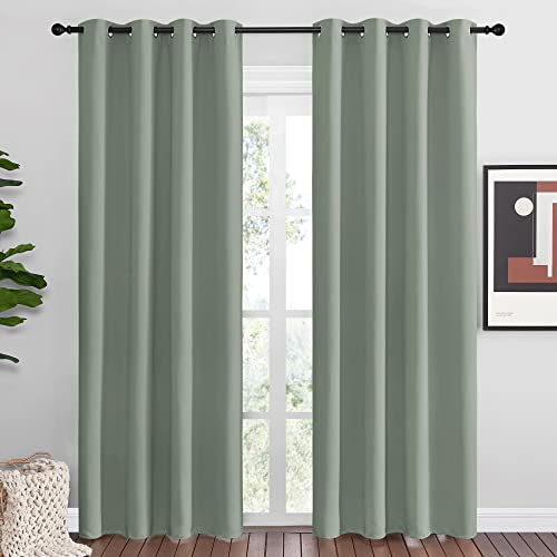 Image of NICETOWN Sage Green Blackout Curtains 86 inch Long for Office, Dining Room, Guest Room, Sound Reducing Heat and Cold Block Curtain Panels for Modern Room Decorative (55 inch Wide, 2 Pieces)