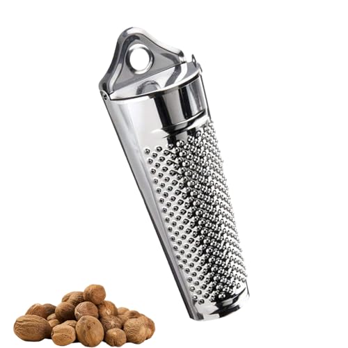 Muskatreibe mit Behälter, Praktische Muskatnuss Reibe, Muskatnuss zur Aufbewahrung von Muskatnüssen, Multifunktionsedelstahl Werkzeug für Muskatnüsse, Zitronenschale(13.5X4.5)