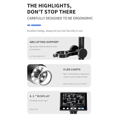 Image of Microscope Accessories kit Slide Preparation camer Digital Microscope Photo and Video with 4.3-inch 1080P Screen Microscope 1000X Magnification TD-1048IM
