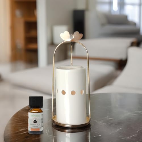 Quema Perfume Inspiration Cinco – Quemador Fondant Cera y Difusor de Cera Perfumada – Difusor de Aceite Esencial y Perfume de Ambiente – Portavelas de cerámica y Metal, Altura 18 cm – Zen'Aroma - imagen 8