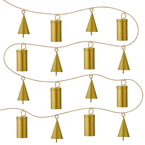 16 Pcs Vintage Christmas Bells Decorations - 6.5ft Gold Cow