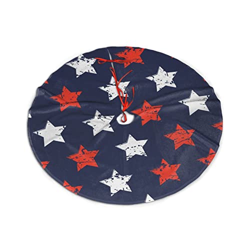 Mount Hour Christmas Tree Skirt, American Flag Day Memorial Day Patriotic Freedom Stars Xmas Large Tree Mat, New Year Festive Holiday Party Decorations 30