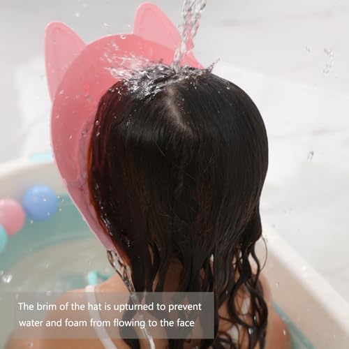 Image of Shower Cap for Kids, Baby Shower Cap bath wash Shampoo rinser shield Hat Adjustable head hair Visor Protection Toddler and Children,Prevent water from entering eyes and ears (Pink fox)