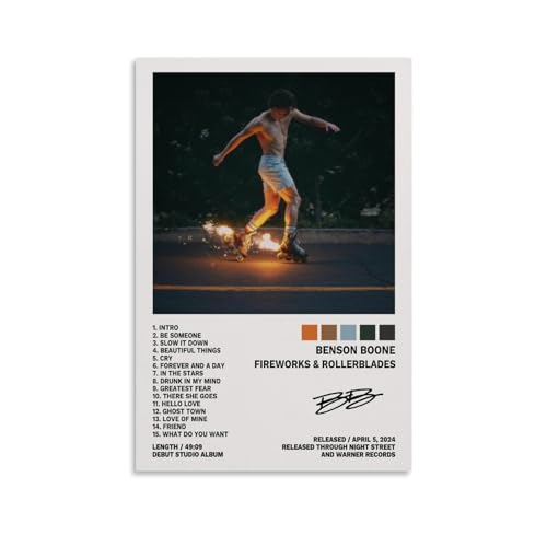 JINZE Benson Boone Poster Fireworks & Rollerblades Album Cover Posters for Room Aesthetic Canvas Wall Art for Teens Room Decor 12x18inch(30x45cm), Unframe-style-4