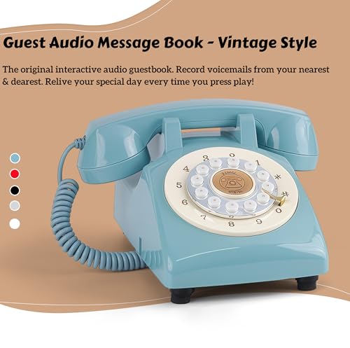 Image of RetroVox Audio Guest Book Wedding Phone Guestbook Guest Audio Message Book, Vintage Style for Wedding Reception, Bridal Shower, Baby Shower（B Deep Blue）