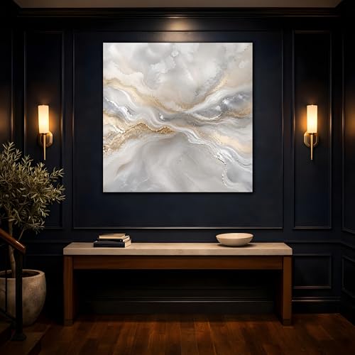 Toile abstraite vagues gris or pour rechauffer un mur blanc de salon vide