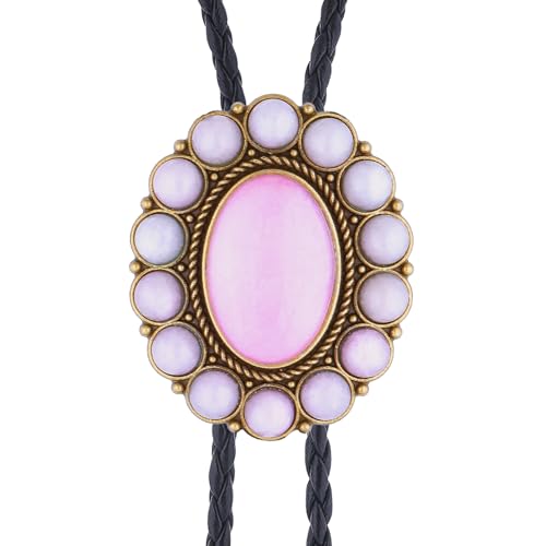 Image of GelConnie Bolo Tie for Men Women Western Cowboy Turquoise Leather Necktie | Natural Stone Bolo Tie Necklace for Women Rodeo Cowboy Leather Necktie Native American Western Cowgirl Ties Adjustable Cord
