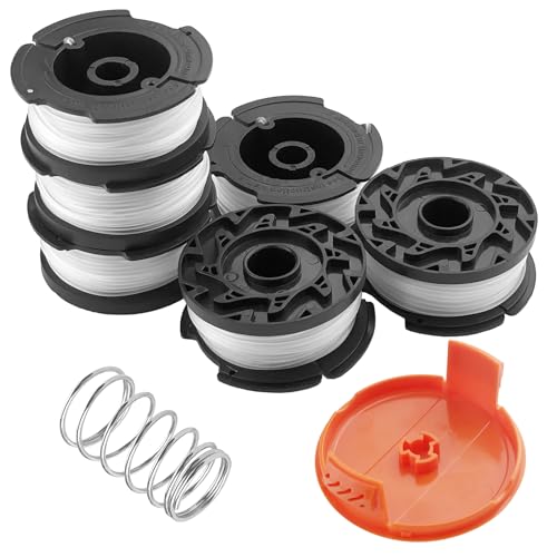 Dalephoric 6 Piezas Bobina de Repuesto de Recortadora, Línea de Carretes para Cortadora de Black and Decker, Bobina de Repuesto con 1 Cubierta y 1 Muelle, Longitud 9,14 m, Diámetro 1,65 mm