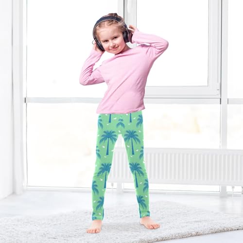 ALAZA Girls' Leggings Children's Yoga Pants Skinny Printed Dance Green Palm Tree Comfortable 4T3