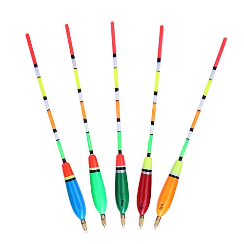 Keenso 5 PCS Fishing Floats Kit, Multiple Color Lightweight Balsa Wood Fishing Floats Sensitive High Visibility Fishing Bobber Kit Fishing Bite Indicator Angling Equipment(6+2g)