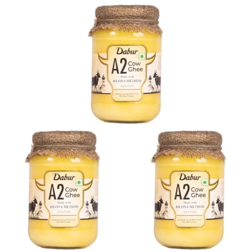 Image of Dabur A2 Cow Ghee - 500ml | Rich in Vitamin A & Antioxidant properties | Made with Bilona method | Helps balance Vata & Pitta Dosha | Crafted using milk from A2 desi cows | 100% pure (Pack of 3)