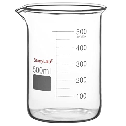 stonylab Bicchiere di vetro, 1 Confezione Vetro Borosilicato Graduated Low Form Griffin Beaker con Becco di Versamento Bicchiere da Laboratorio, 500 ml